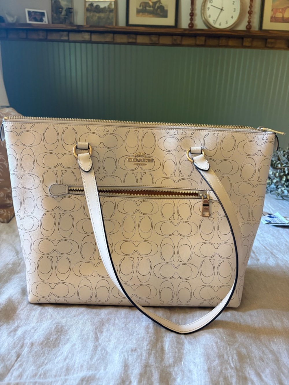 Coach Ivory Signature Tote with Gold Hardware
